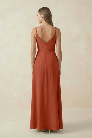 Cami Strap A - Line Chiffon Bridesmaid Dress in Spice - KissProm Bridesmaid Dresses