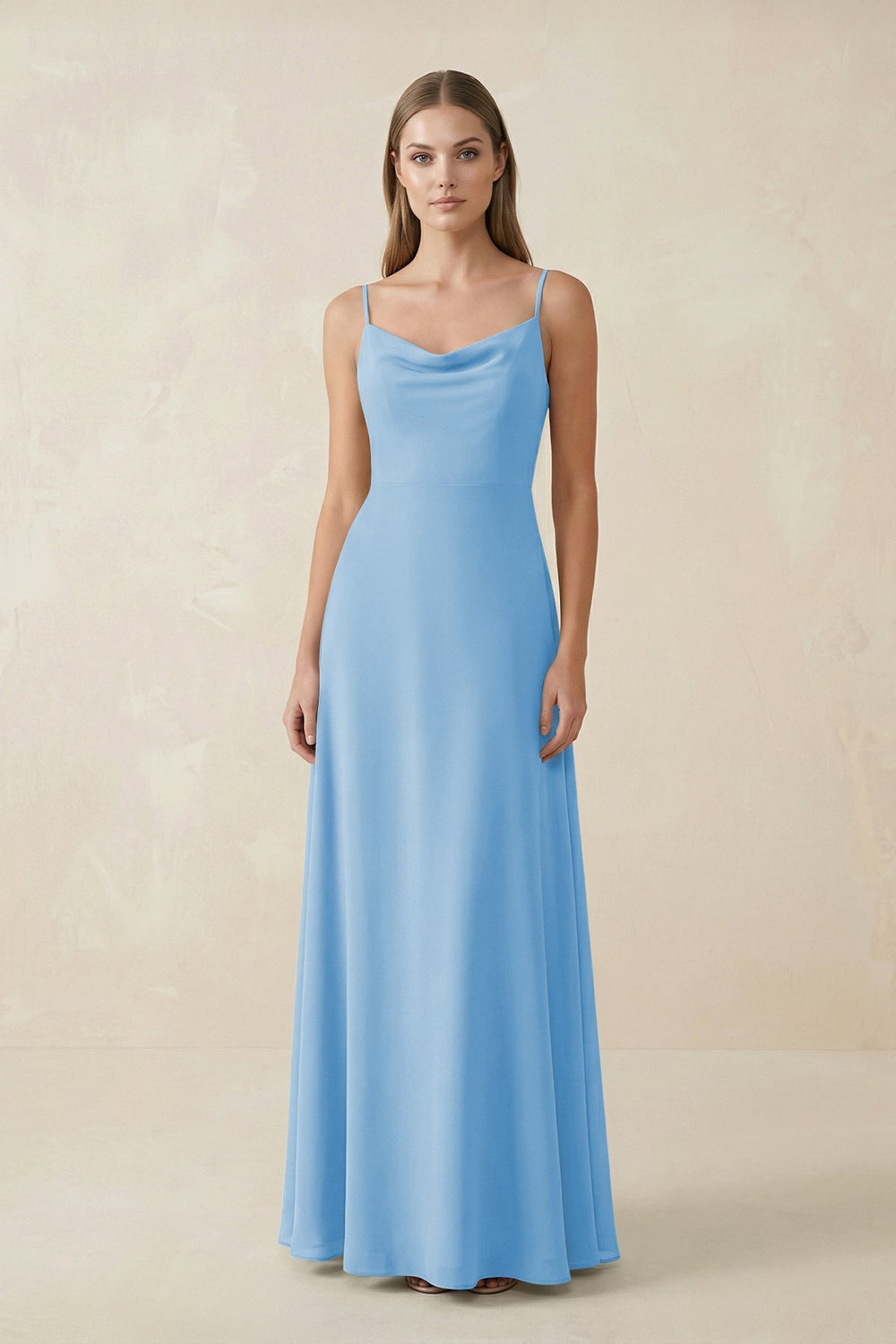 Cami Strap A - Line Chiffon Bridesmaid Dress in Steel Blue - KissProm Bridesmaid Dresses