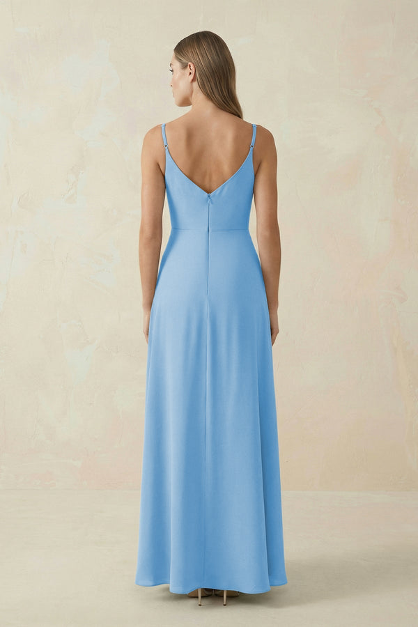 Cami Strap A - Line Chiffon Bridesmaid Dress in Steel Blue - KissProm Bridesmaid Dresses