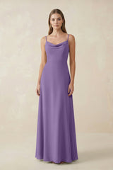 Cami Strap A - Line Chiffon Bridesmaid Dress in Tahiti - KissProm Bridesmaid Dresses
