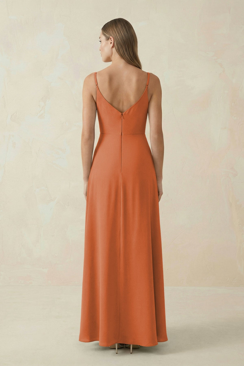 Cami Strap A - Line Chiffon Bridesmaid Dress in Terracotta - KissProm Bridesmaid Dresses