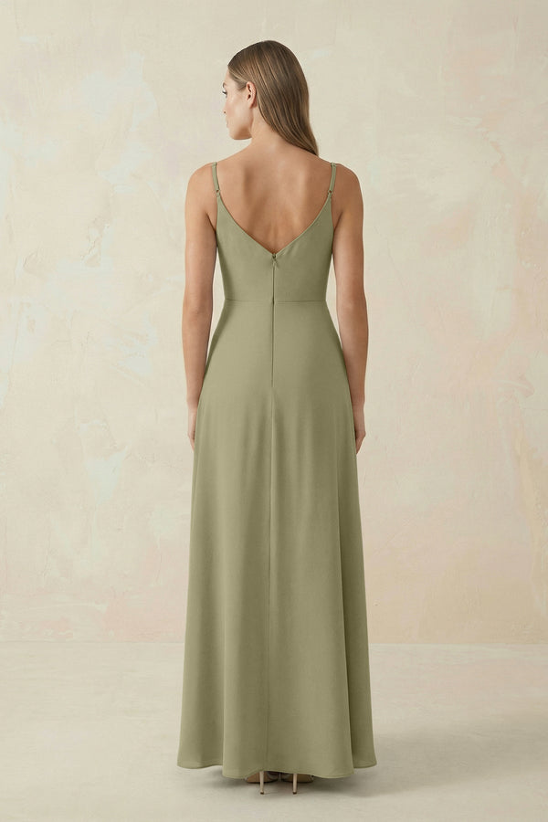 Cami Strap A - Line Chiffon Bridesmaid Dress in Thyme - KissProm Bridesmaid Dresses