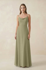 Cami Strap A - Line Chiffon Bridesmaid Dress in Thyme - KissProm Bridesmaid Dresses