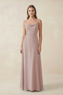 Cami Strap A - Line Chiffon Bridesmaid Dress in Toffee - KissProm Bridesmaid Dresses
