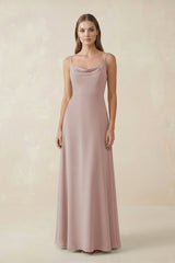 Cami Strap A - Line Chiffon Bridesmaid Dress in Toffee - KissProm Bridesmaid Dresses