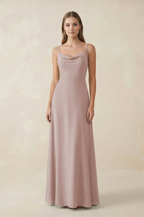 Cami Strap A - Line Chiffon Bridesmaid Dress in Toffee - KissProm Bridesmaid Dresses
