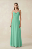 Cami Strap A - Line Chiffon Bridesmaid Dress in Turquoise - KissProm Bridesmaid Dresses