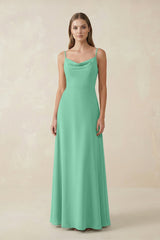 Cami Strap A - Line Chiffon Bridesmaid Dress in Turquoise - KissProm Bridesmaid Dresses