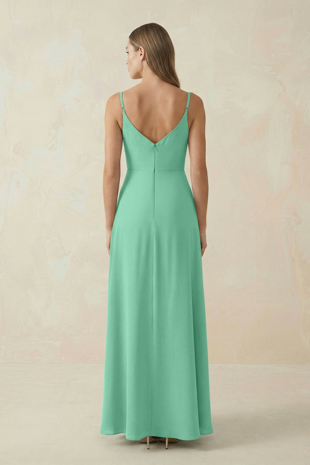 Cami Strap A - Line Chiffon Bridesmaid Dress in Turquoise - KissProm Bridesmaid Dresses