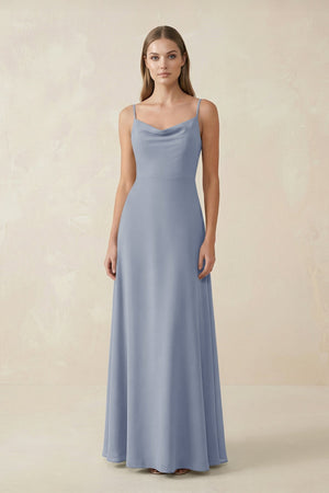 Cami Strap A - Line Chiffon Bridesmaid Dress in Twilight - KissProm Bridesmaid Dresses