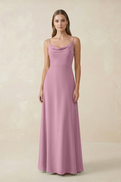 Cami Strap A - Line Chiffon Bridesmaid Dress in Vintage Mauve - KissProm Bridesmaid Dresses