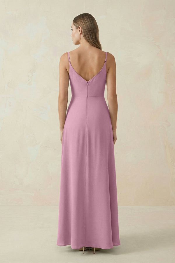 Cami Strap A - Line Chiffon Bridesmaid Dress in Vintage Mauve - KissProm Bridesmaid Dresses