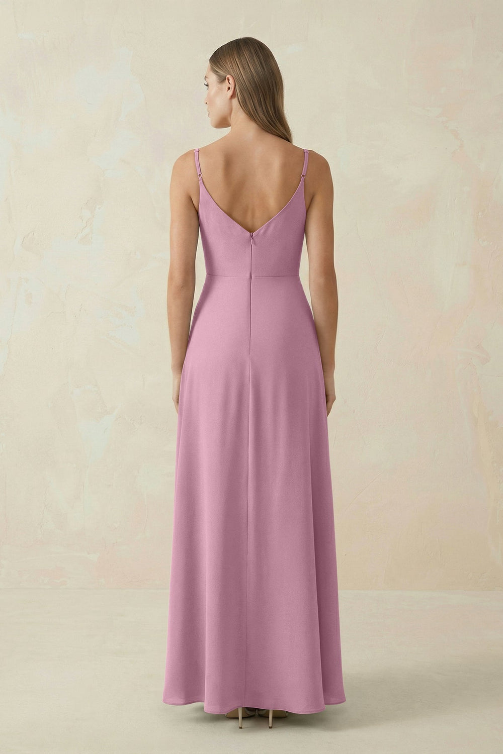 Cami Strap A - Line Chiffon Bridesmaid Dress in Vintage Mauve - KissProm Bridesmaid Dresses