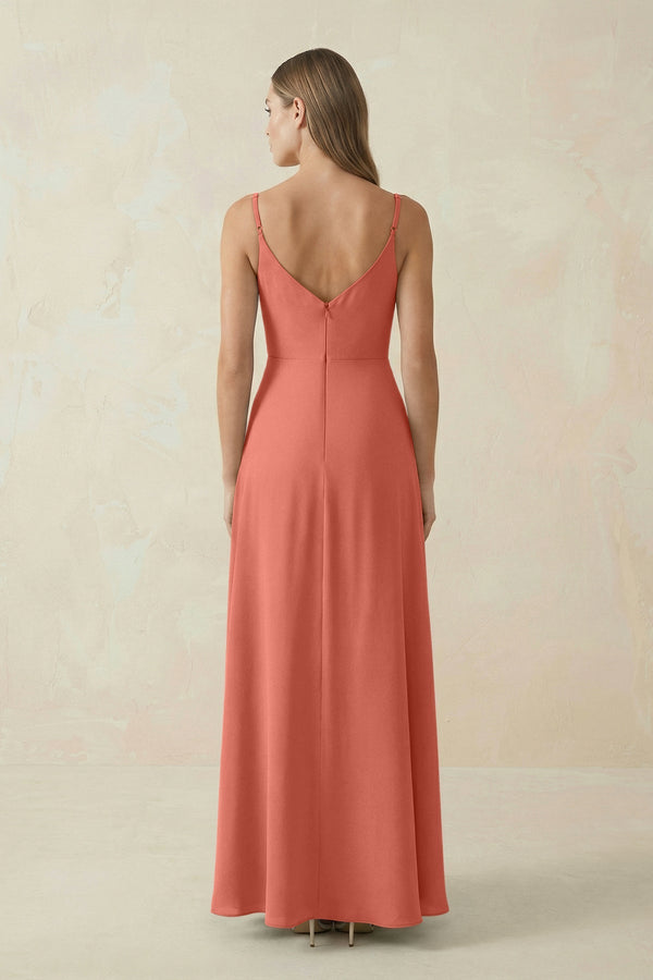 Cami Strap A - Line Chiffon Bridesmaid Dress in Wild Rose - KissProm Bridesmaid Dresses