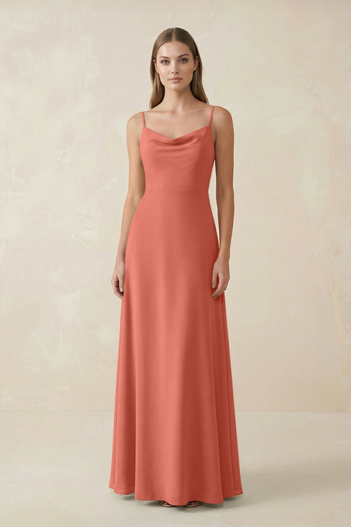 Cami Strap A - Line Chiffon Bridesmaid Dress in Wild Rose - KissProm Bridesmaid Dresses