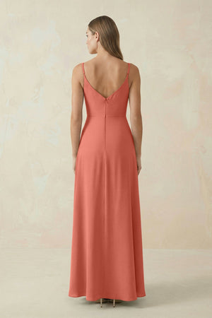 Cami Strap A - Line Chiffon Bridesmaid Dress in Wild Rose - KissProm Bridesmaid Dresses