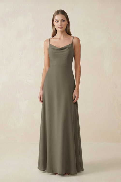 Cami Strap A - Line Chiffon Bridesmaid Dress in Willow Green - KissProm Bridesmaid Dresses