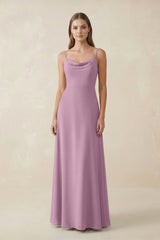 Cami Strap A - Line Chiffon Bridesmaid Dress in Wisteria - KissProm Bridesmaid Dresses