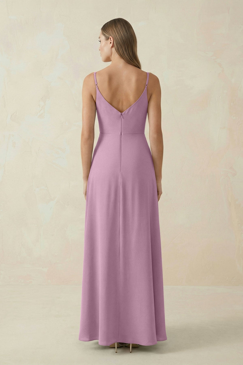 Cami Strap A - Line Chiffon Bridesmaid Dress in Wisteria - KissProm Bridesmaid Dresses