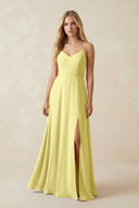 Cami Strap A-Line Chiffon Bridesmaid Dress with Slit in Buttercup - KissProm BRIDESMAID DRESSES