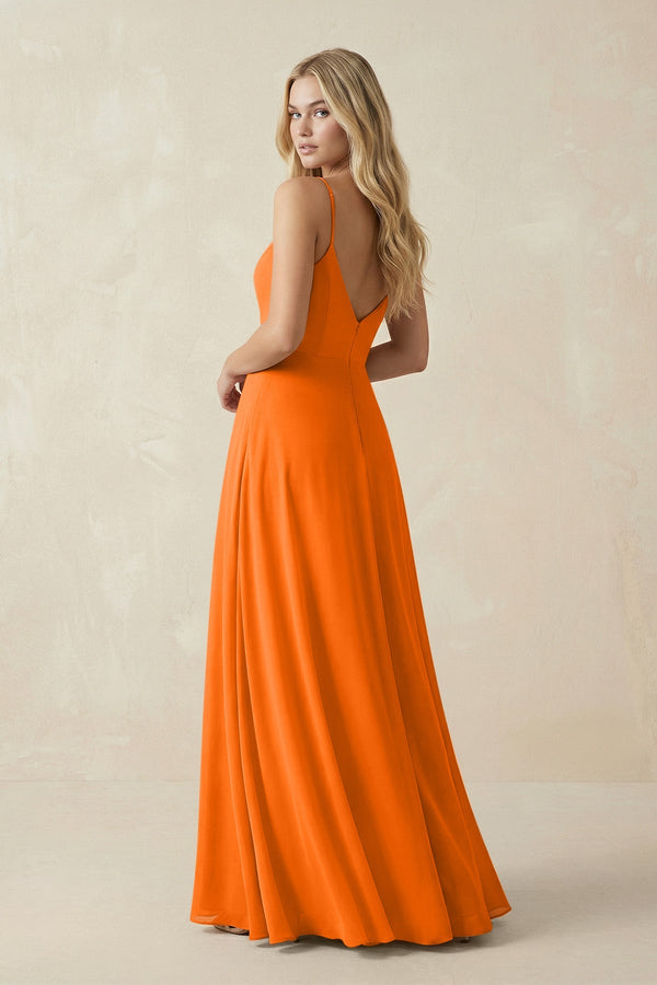 Cami Strap A-Line Chiffon Bridesmaid Dress with Slit in Cinnamon - KissProm BRIDESMAID DRESSES