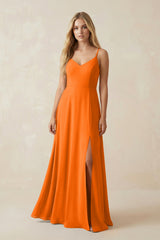 Cami Strap A-Line Chiffon Bridesmaid Dress with Slit in Cinnamon - KissProm BRIDESMAID DRESSES