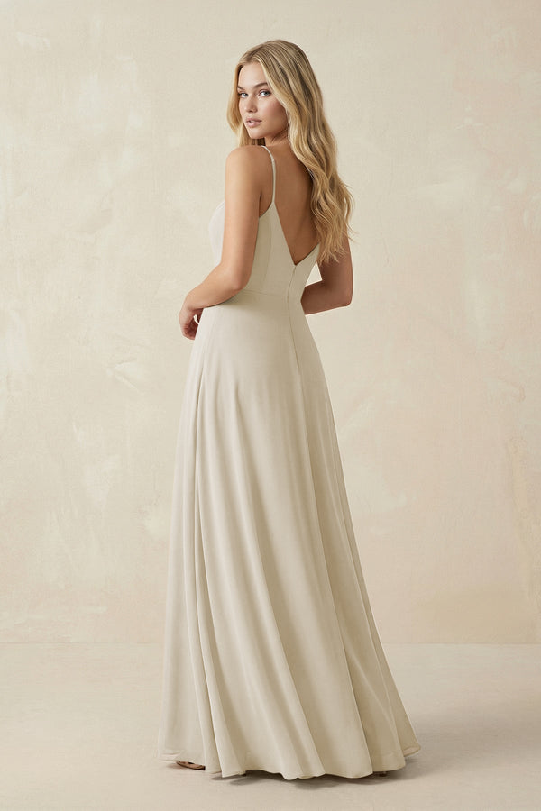 Cami Strap A-Line Chiffon Bridesmaid Dress with Slit in Dove Gray - KissProm BRIDESMAID DRESSES