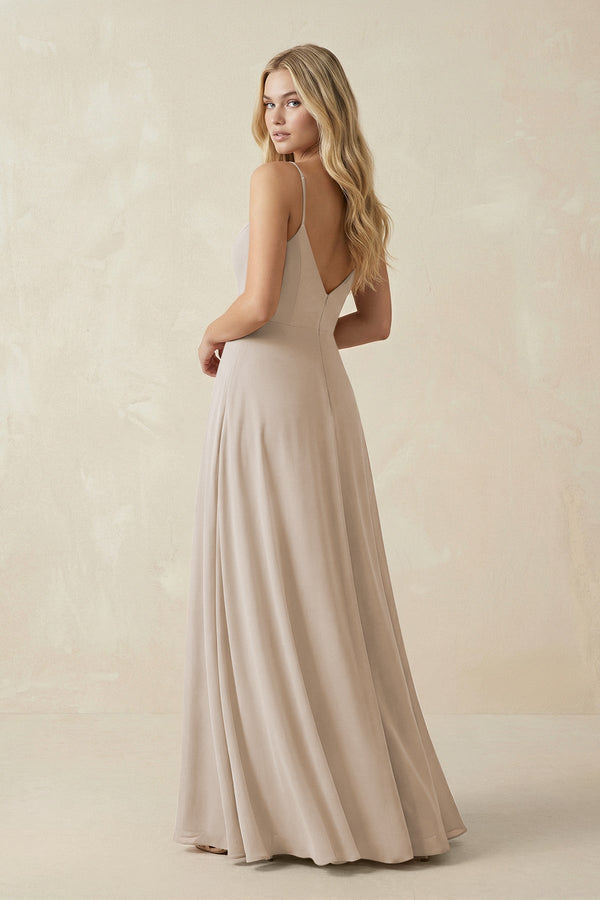 Cami Strap A-Line Chiffon Bridesmaid Dress with Slit in Frost - KissProm BRIDESMAID DRESSES