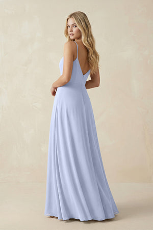 Cami Strap A - Line Chiffon Bridesmaid Dress with Slit in Ice - KissProm Bridesmaid Dresses