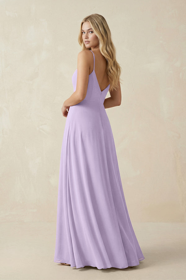 Cami Strap A-Line Chiffon Bridesmaid Dress with Slit in Lavender - KissProm BRIDESMAID DRESSES