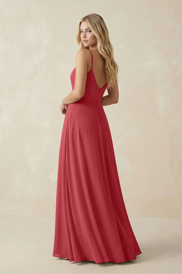 Cami Strap A-Line Chiffon Bridesmaid Dress with Slit in Merlot - KissProm BRIDESMAID DRESSES