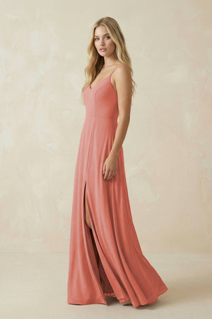 Cami Strap A-Line Chiffon Bridesmaid Dress with Slit in Mulberry - KissProm BRIDESMAID DRESSES