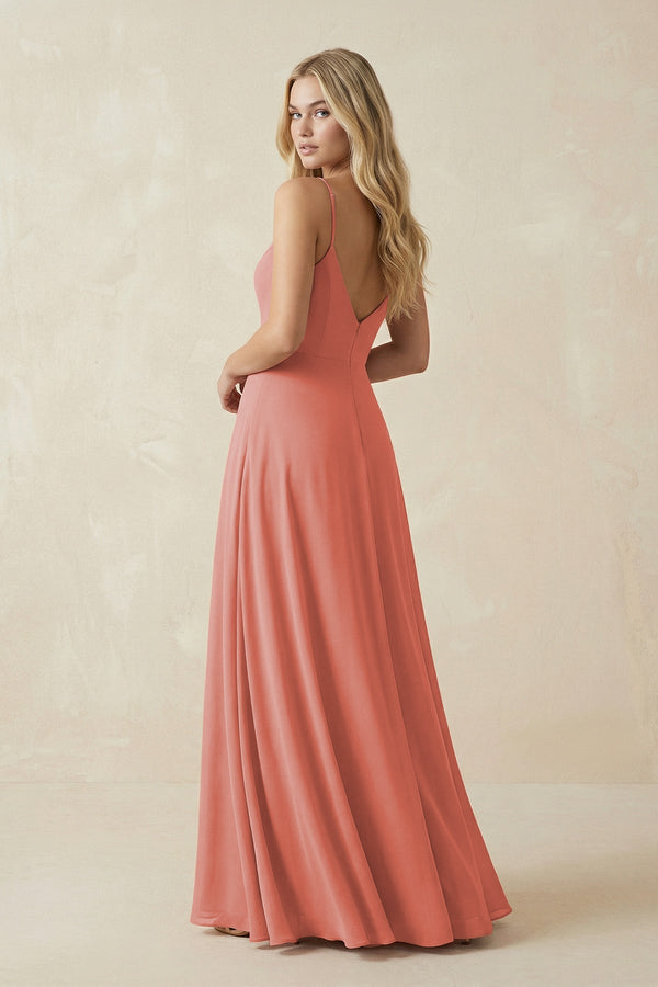 Cami Strap A-Line Chiffon Bridesmaid Dress with Slit in Mulberry - KissProm BRIDESMAID DRESSES