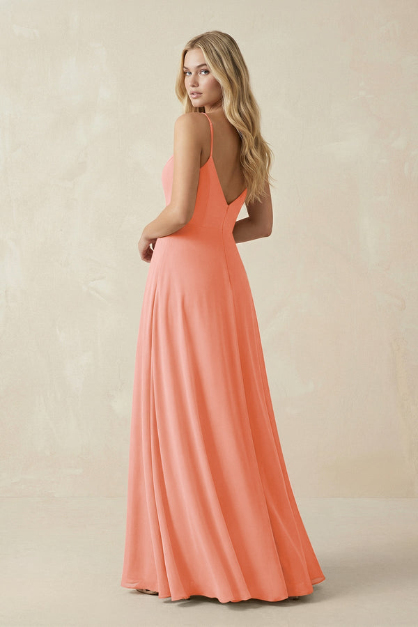 Cami Strap A-Line Chiffon Bridesmaid Dress with Slit in Rosette - KissProm BRIDESMAID DRESSES