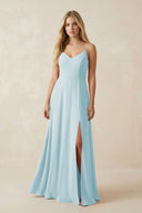 Cami Strap A-Line Chiffon Bridesmaid Dress with Slit in Sky Blue - KissProm BRIDESMAID DRESSES