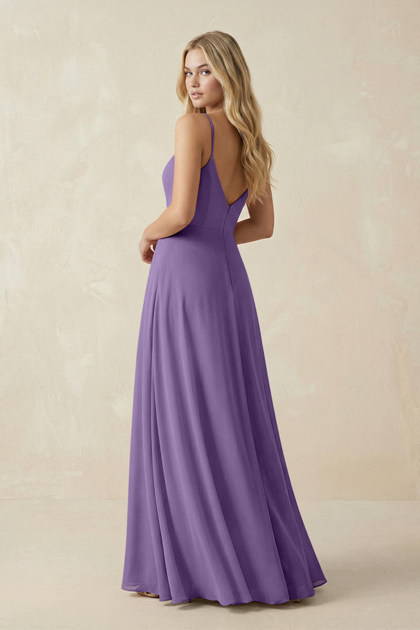 Cami Strap A-Line Chiffon Bridesmaid Dress with Slit in Tahiti - KissProm BRIDESMAID DRESSES