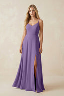 Cami Strap A-Line Chiffon Bridesmaid Dress with Slit in Tahiti - KissProm BRIDESMAID DRESSES
