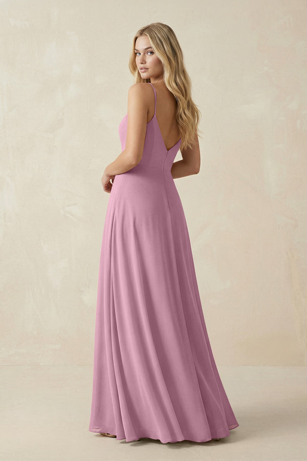 Cami Strap A-Line Chiffon Bridesmaid Dress with Slit in Vintage Mauve - KissProm BRIDESMAID DRESSES