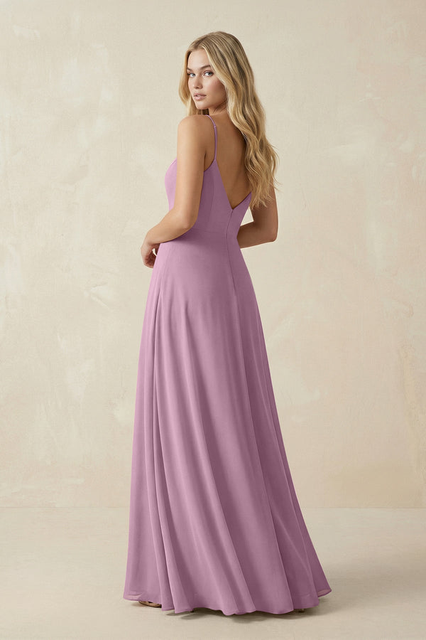 Cami Strap A-Line Chiffon Bridesmaid Dress with Slit in Wisteria - KissProm BRIDESMAID DRESSES