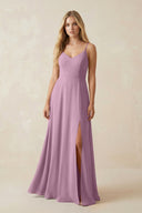 Cami Strap A-Line Chiffon Bridesmaid Dress with Slit in Wisteria - KissProm BRIDESMAID DRESSES