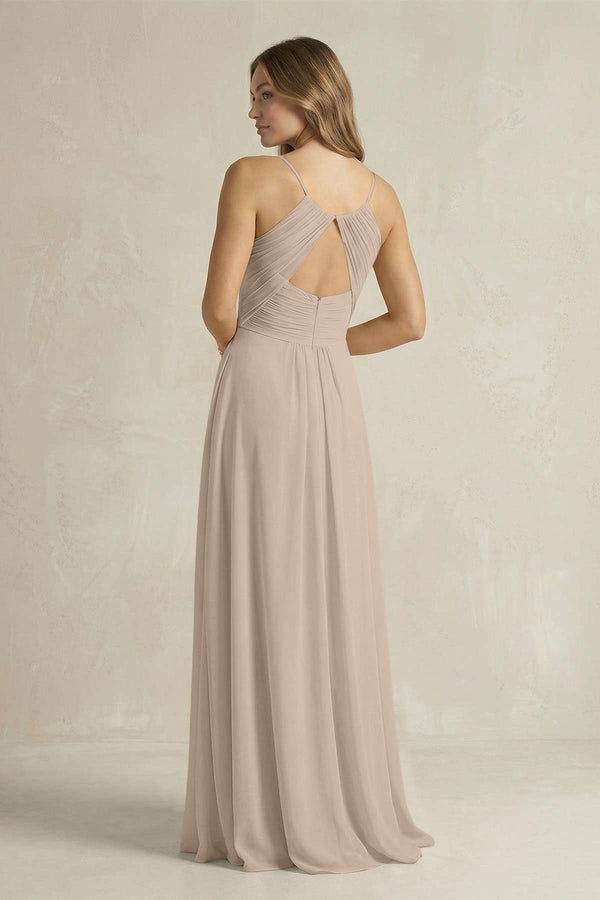 Cami Strap A - Line Chiffon Pleated Bridesmaid Dress in Almond - KissProm Bridesmaid Dresses