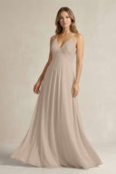 Cami Strap A - Line Chiffon Pleated Bridesmaid Dress in Almond - KissProm Bridesmaid Dresses
