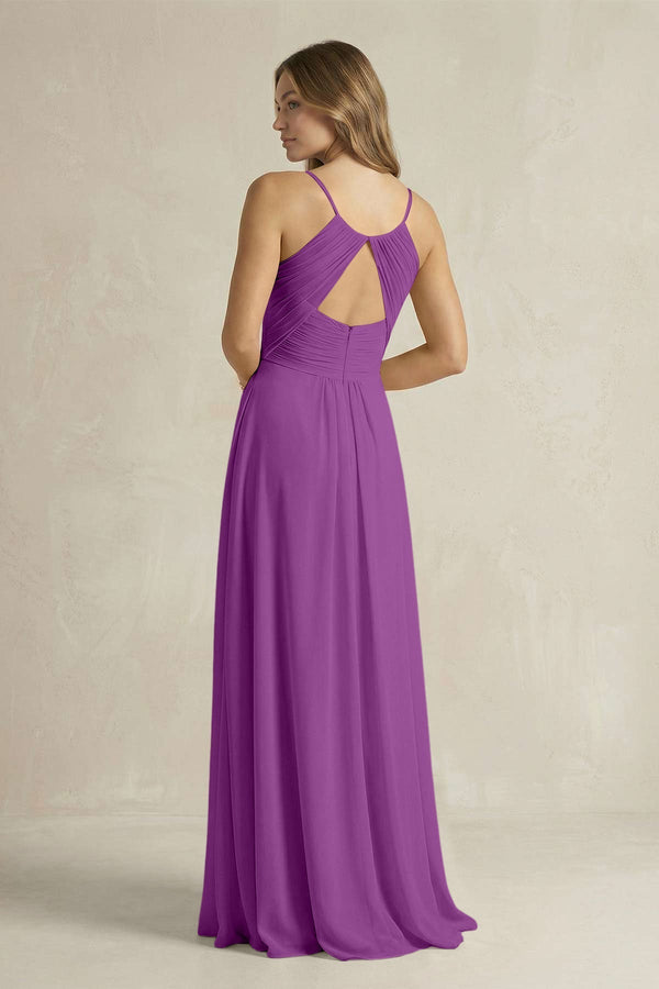 Cami Strap A - Line Chiffon Pleated Bridesmaid Dress in Amethyst - KissProm Bridesmaid Dresses