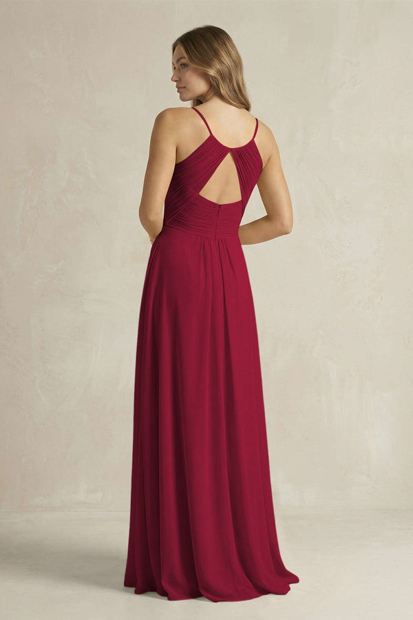 Cami Strap A - Line Chiffon Pleated Bridesmaid Dress in Berry - KissProm Bridesmaid Dresses