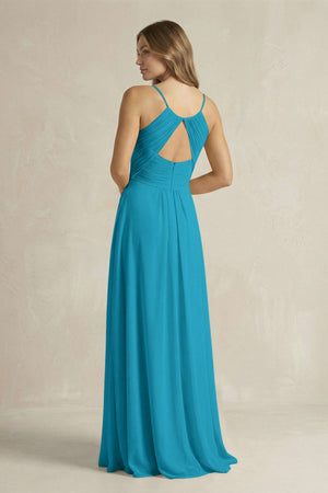 Cami Strap A - Line Chiffon Pleated Bridesmaid Dress in Blue Jay - KissProm Bridesmaid Dresses