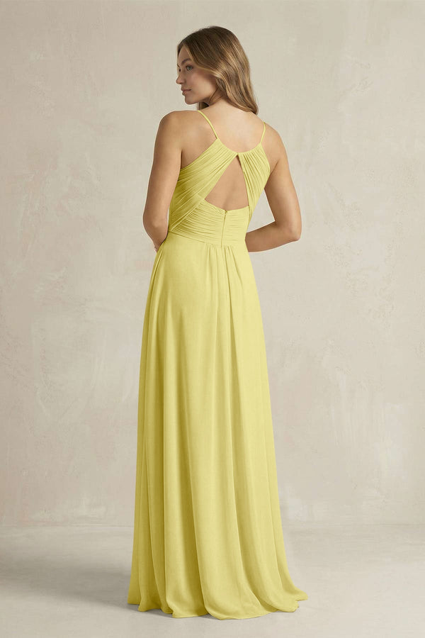 Cami Strap A - Line Chiffon Pleated Bridesmaid Dress in Buttercup - KissProm Bridesmaid Dresses