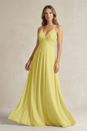 Cami Strap A - Line Chiffon Pleated Bridesmaid Dress in Buttercup - KissProm Bridesmaid Dresses
