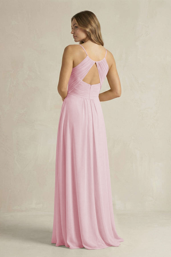 Cami Strap A - Line Chiffon Pleated Bridesmaid Dress in Candy Pink - KissProm Bridesmaid Dresses