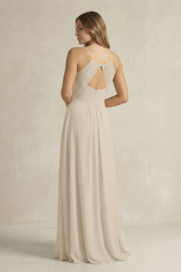 Cami Strap A - Line Chiffon Pleated Bridesmaid Dress in Champagne - KissProm Bridesmaid Dresses