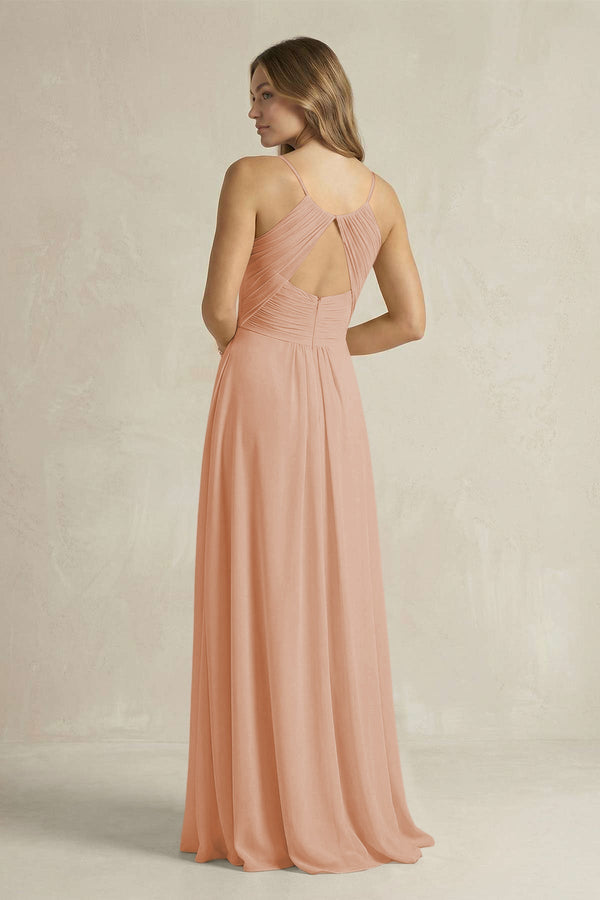Cami Strap A - Line Chiffon Pleated Bridesmaid Dress in Champagne Rose - KissProm Bridesmaid Dresses